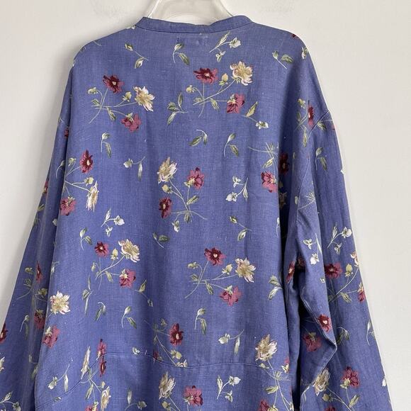 Laissez Faire Tunic Shirt 2 / 2X Blue Floral Linen Lagenlook‎ Vintage Relaxed - Picture 7 of 10
